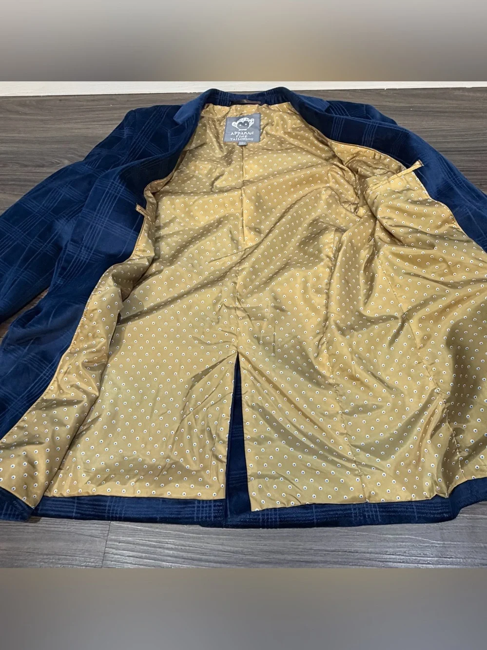 Appaman Fine Tailoring Boy's Blue Velvet Plaid Jacket Gold Lining Size 14